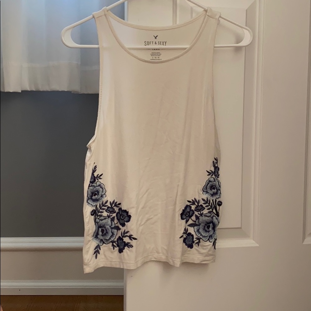 Blue Flower Embroidered Tank